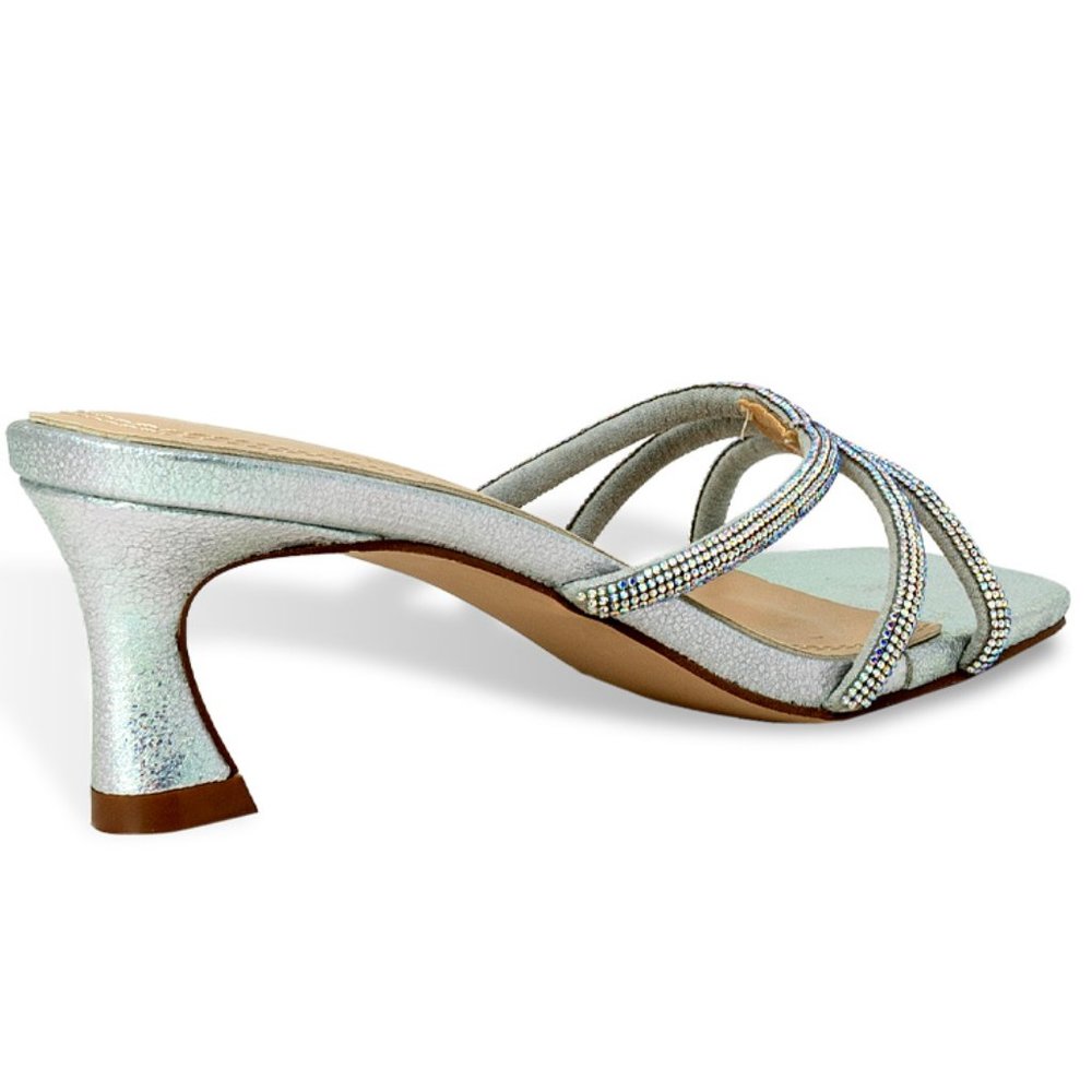 Women's Rhinestone Strappy Kitten Heel Slide Heel Open Toe Sandal - Picture 3 of 4